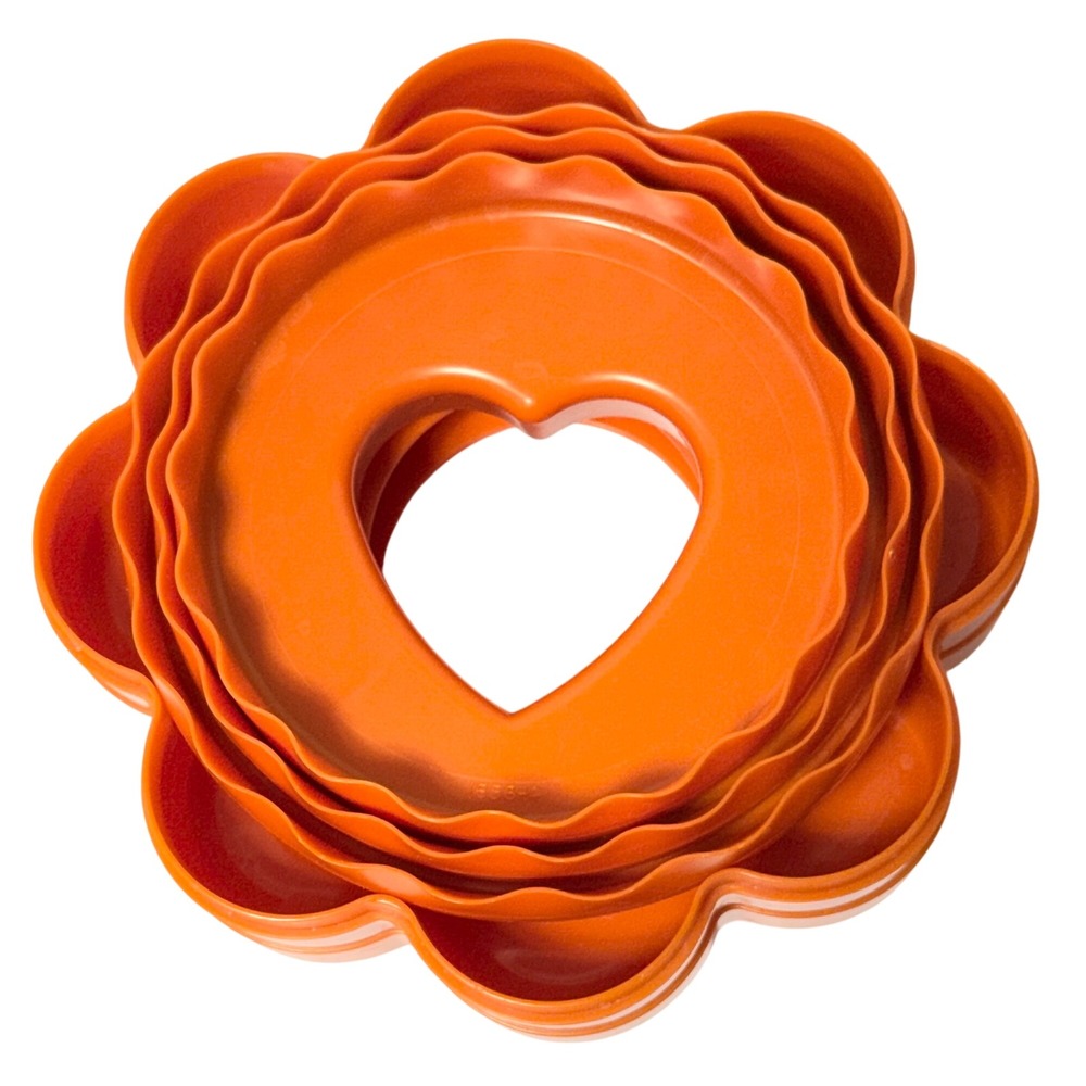Vintage Tupperware Nesting Cookie Cutter Set 5pc Orange Heart Star Flower
